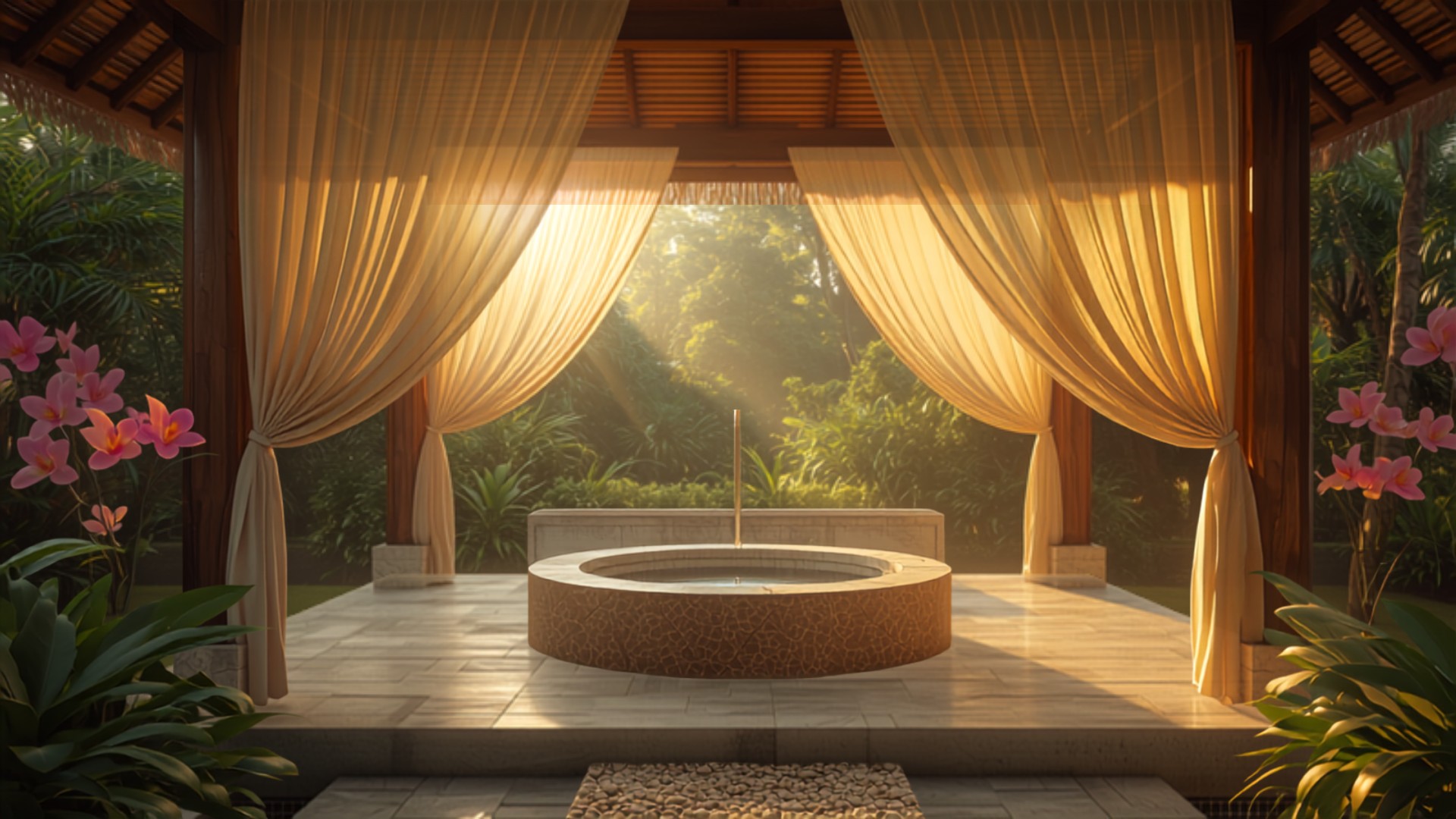 Open-air spa pavilion among the trees